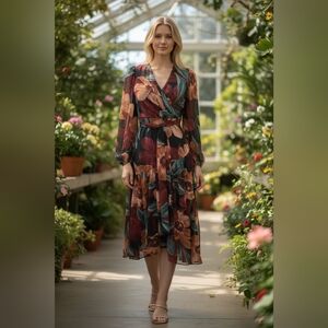 NWOT Blue and Orange Asymmetrical Tiered Sundress with Bishop Sleeves 22